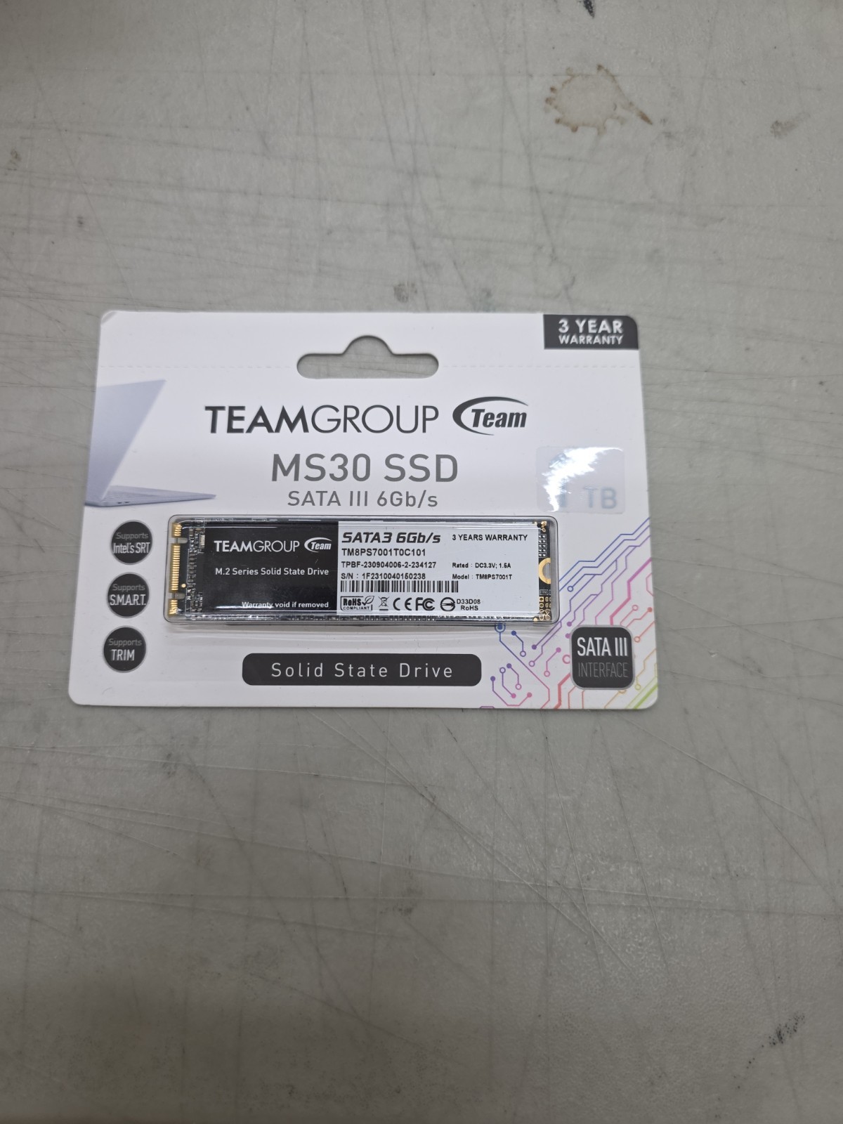 TEAMGROUP MS30 1TB SSD w/ SLC Cache 3D NAND TLC M.2 2280 SATA3 6Gb/s Internal