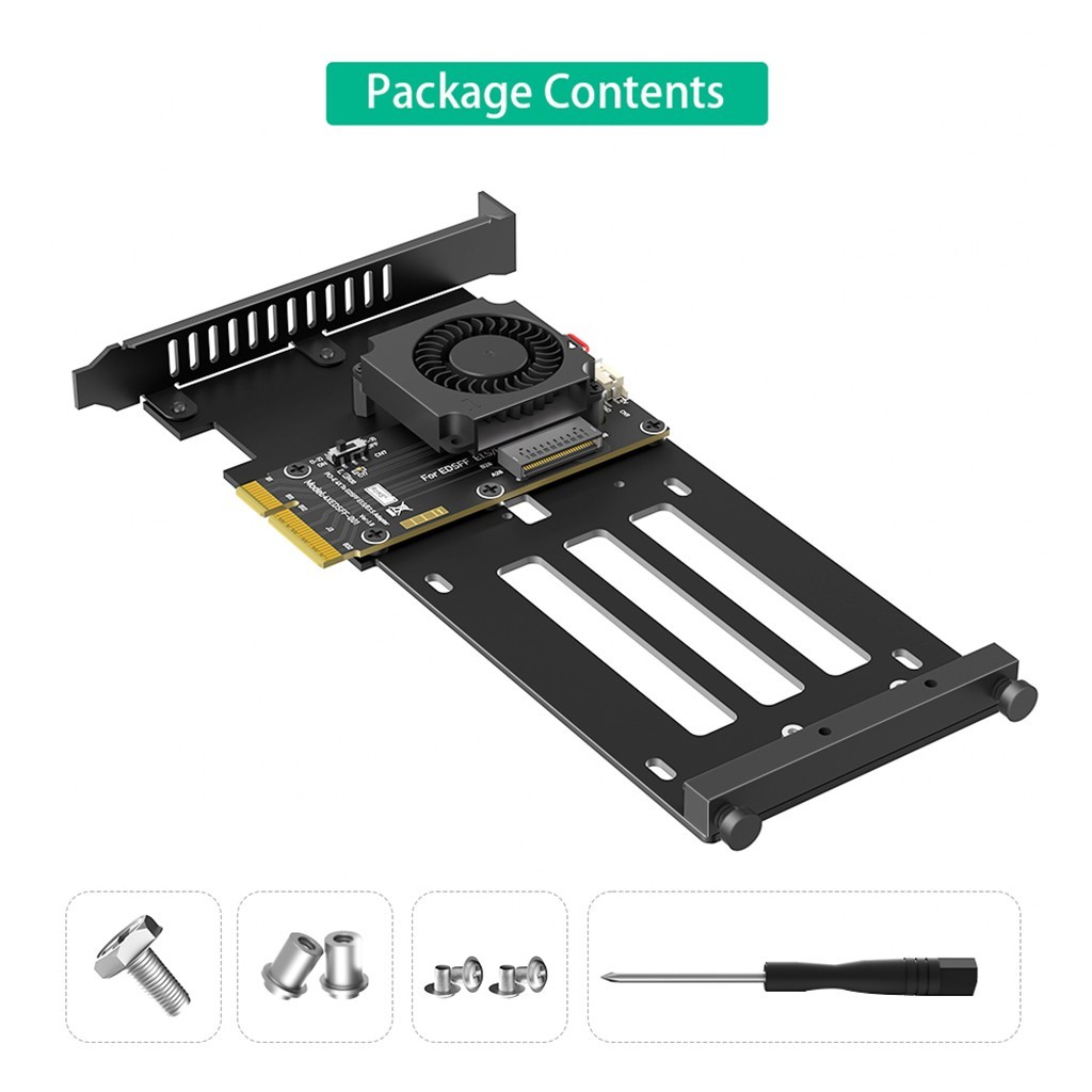 EDSFF E1.S to PCIe 5.0 x4 NVMe Adapter Card with Cooling Fan SSD PCI-E Converter
