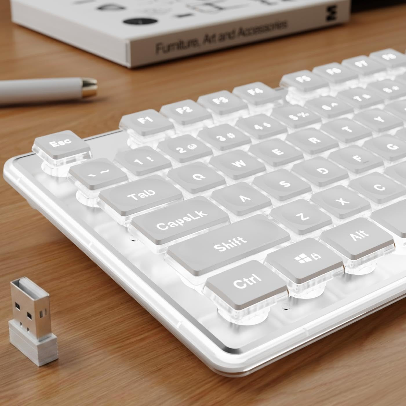 EWEADN X7S Wireless Keyboard with White Keycaps, 2.4G Rechargeable Computer Keyb