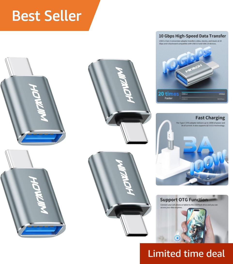 Versatile 4-Pack USB C to USB Adapter, 10Gbps Speed & Universal Compatibility