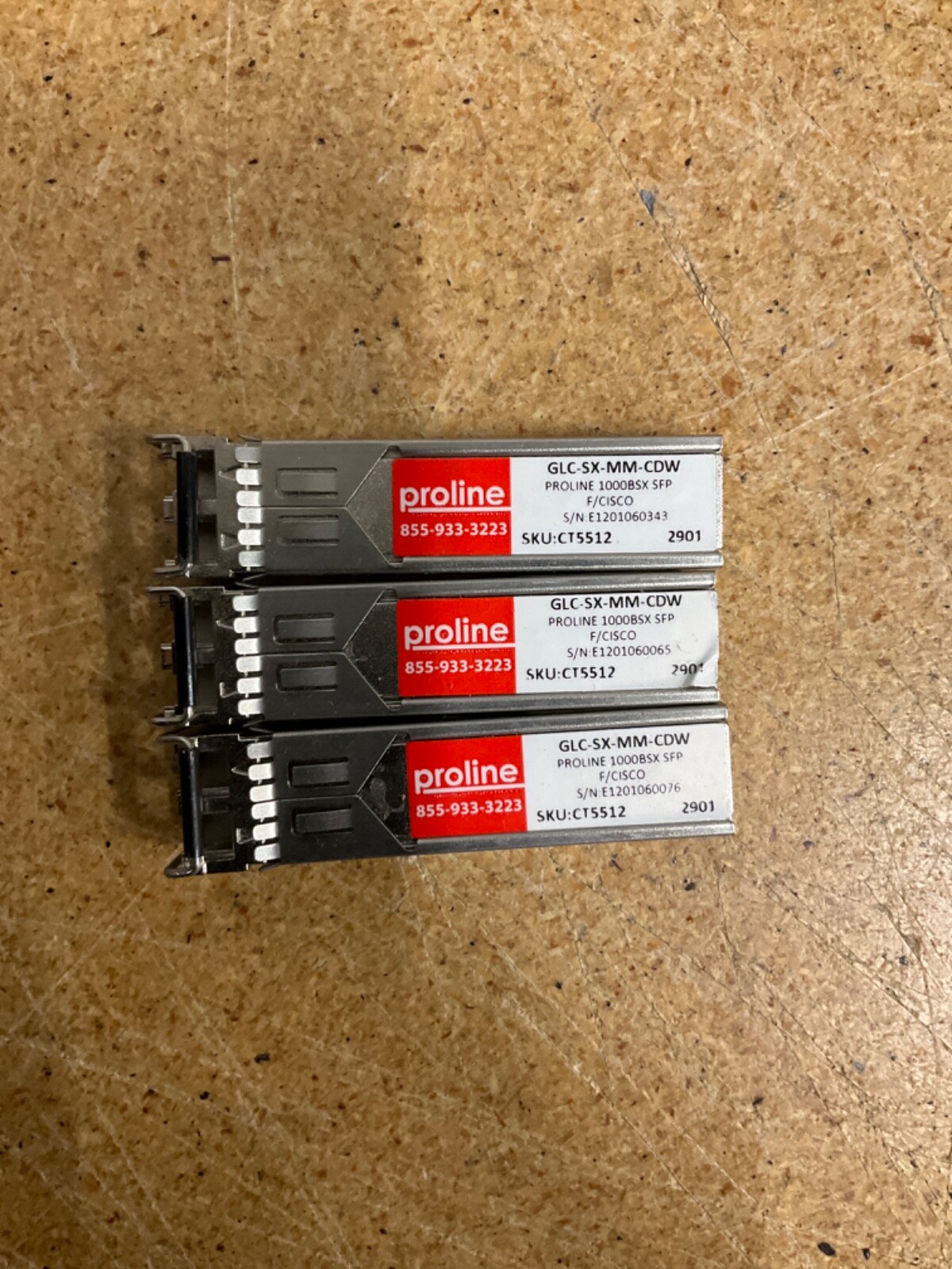 Lot of 3 PROLINE GLC-SX-MM-CDW 1000BASE-SX SFP Transceivers