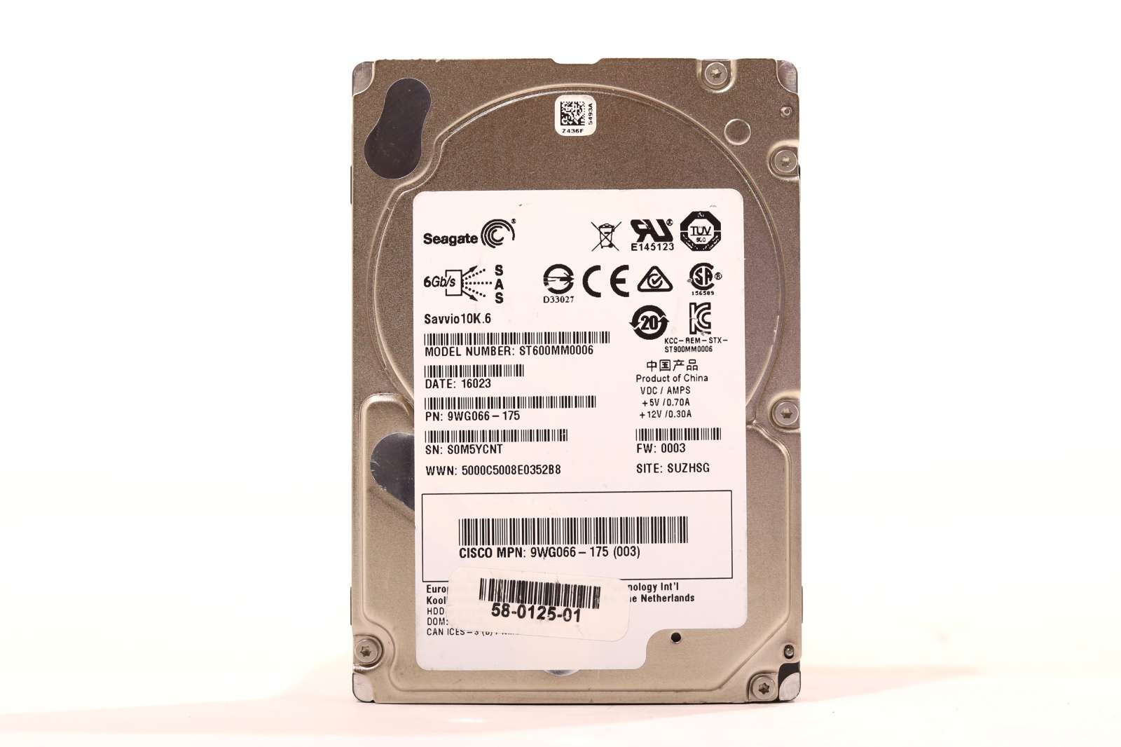 Cisco ST600MM0006 600GB 2.5" 6Gb/s 64MB 10K RPM SAS Hard Drive P/N: 9WG066-175