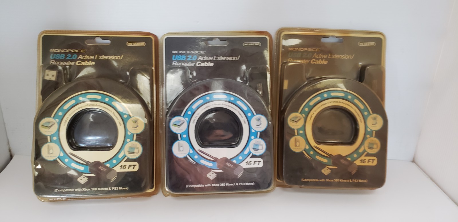 MONOPRICE MC-UEC5M2 USB 2.0 ACTIVE EXTENSION/REPEATER CABLE, 16' (LOT OF 3) NIB