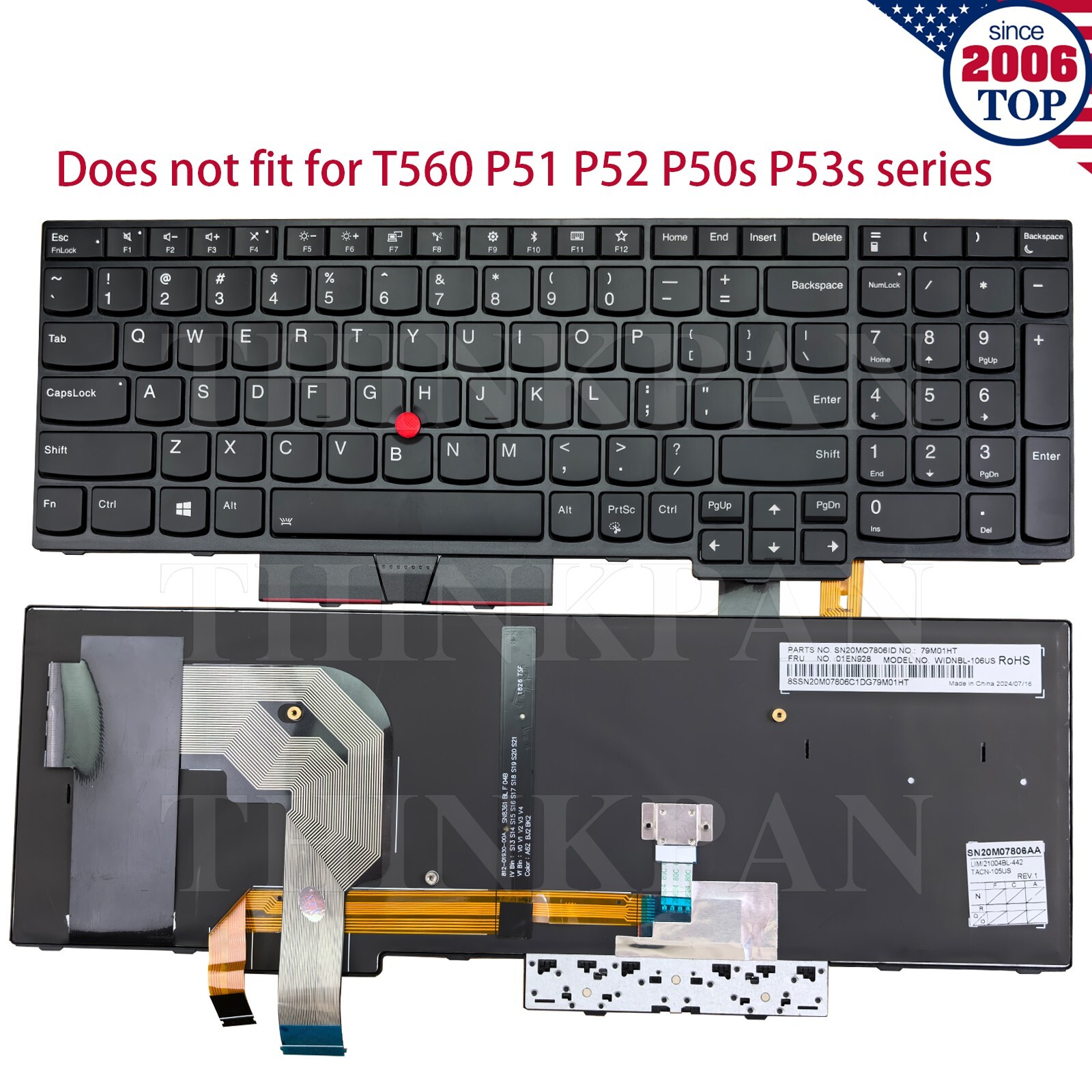New US Keyboard Backlit for Lenovo ThinkPad P51S P52S T570 T580 01HX248 01ER541