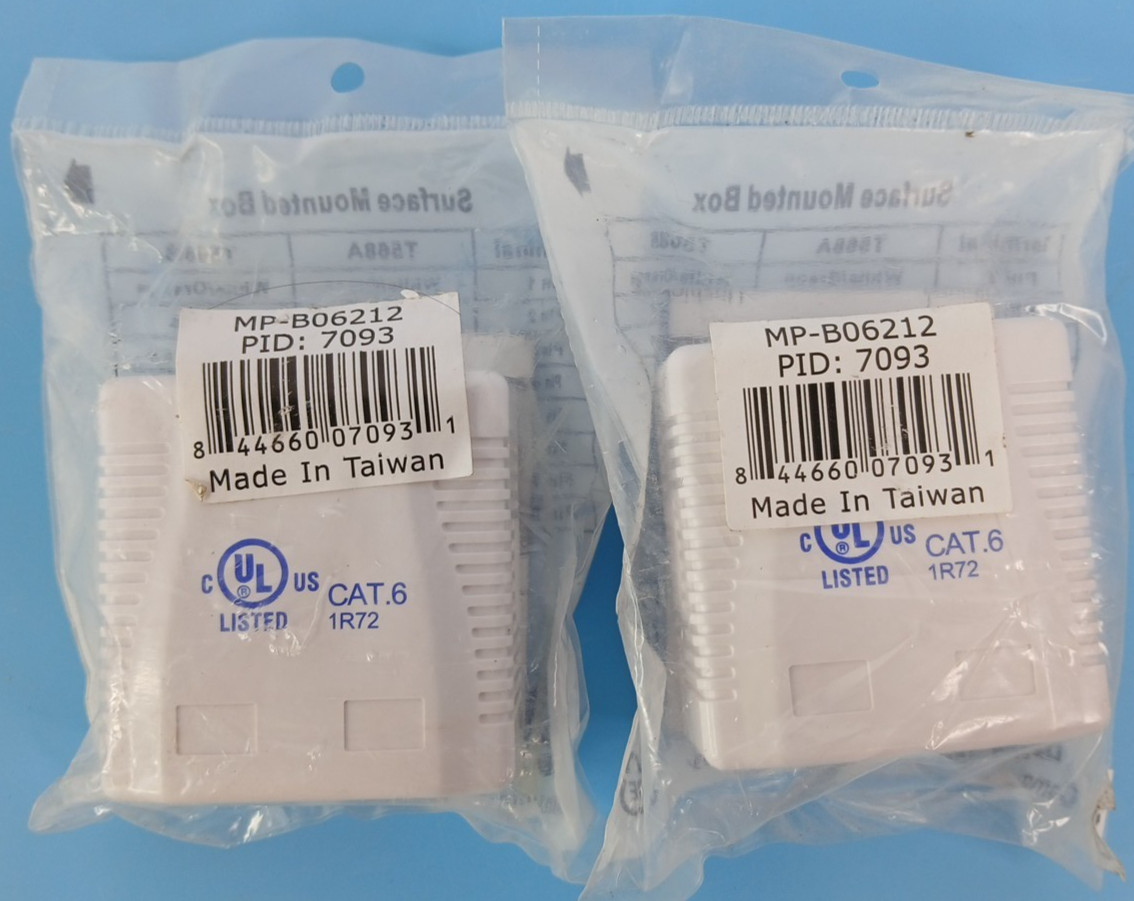2pc. MONOPRICE MP-B06212 7093 Surface Mount Box,Cat6, 2Port , White  