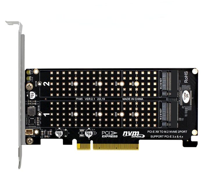 Dual M.2 NVMe PCIe x8 Split Card with PCIe 4.0 Support for SSD RAID Expansion