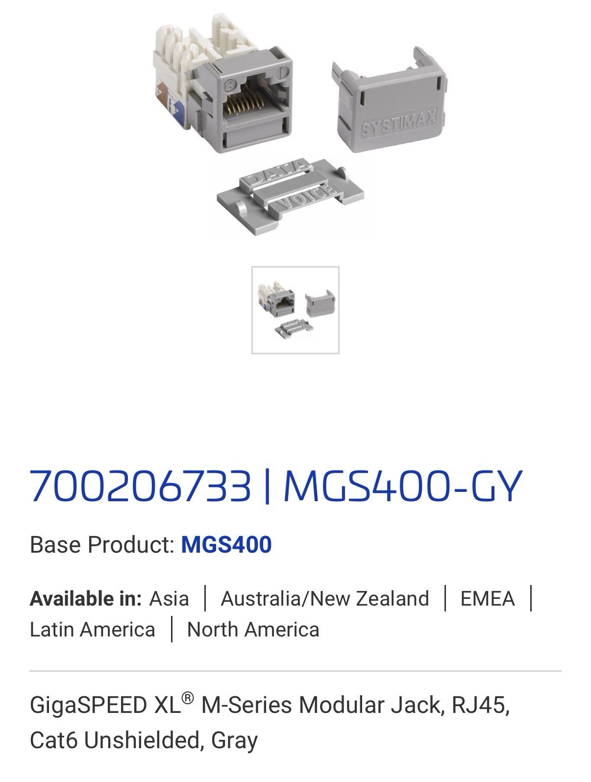 COMMSCOPE MGS400BH-270 GRAY CAT 6 Modular Jack RJ45 Port