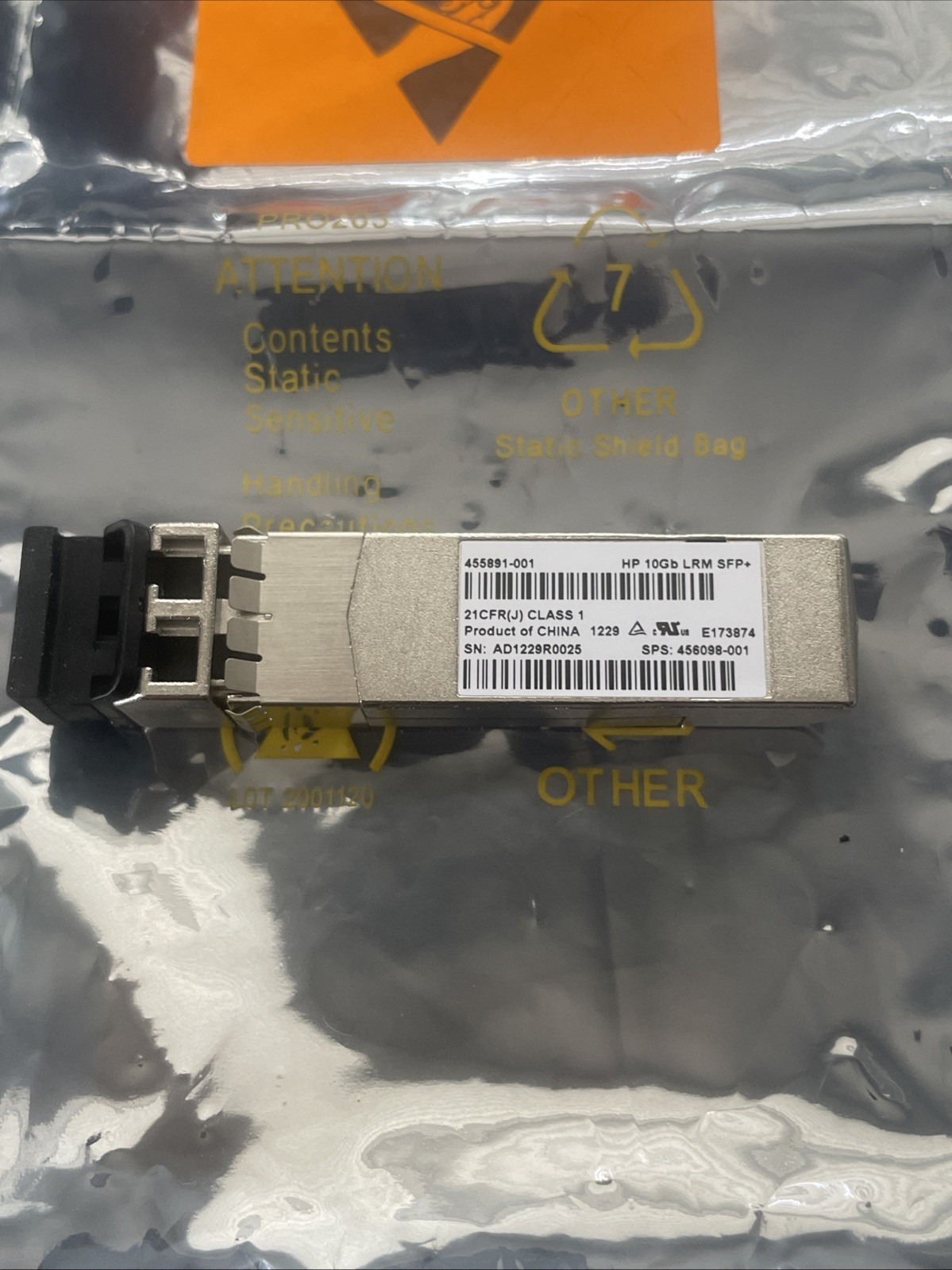 Lot of 2 HP  10g LRM(Long Range multimode) Plus SFP. Both New, One is Sealed.