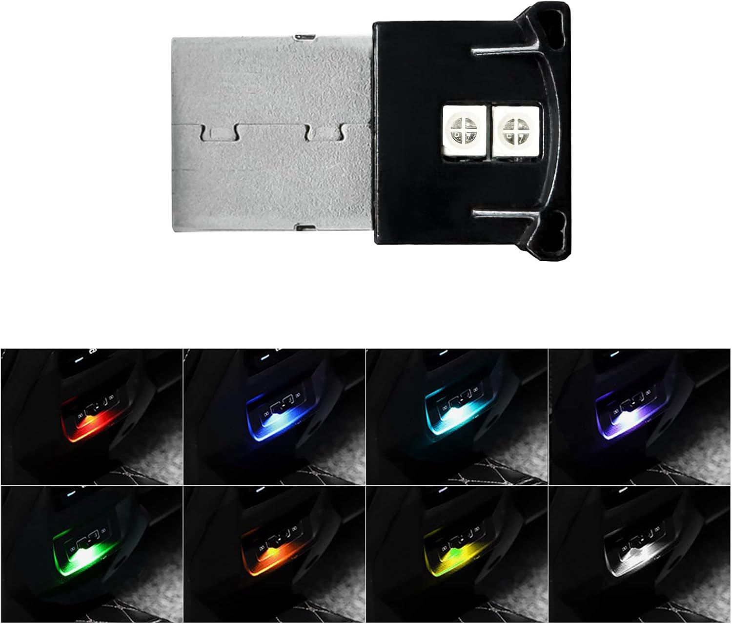 Mini USB LED Light, 8 Colors RGB Car USB LED Interior Atmosphere Light, Adjustab