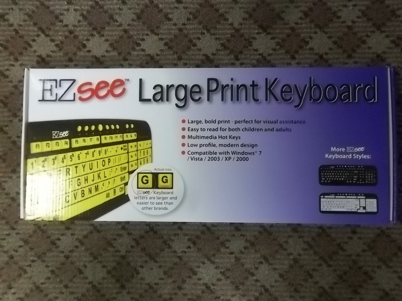 EZ SEE LARGE PRINT KEYBOARD CD1039 - WHITE KEYS ON BLACK BACKGROUND - NIB
