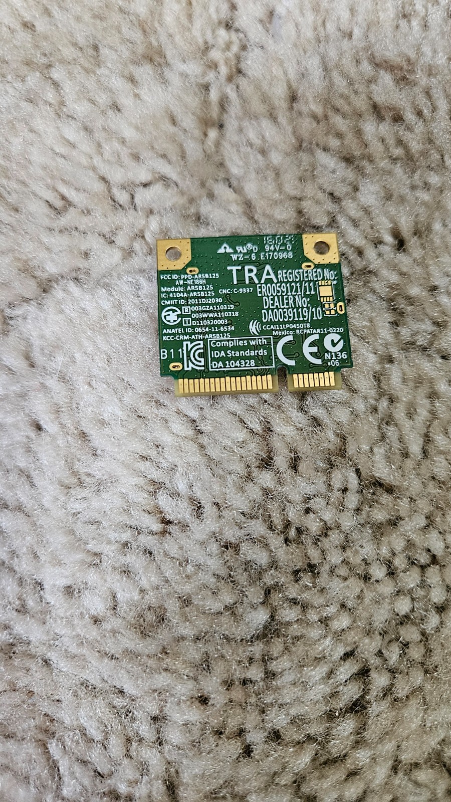 WiFi- ASUS AW-NE186H WLAN Mini PCle card by AzureWave 802.11b/g/n wifi4 150Mbps