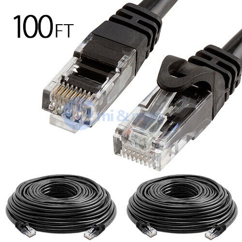 2x 100FT CAT6 Cable Ethernet Lan Network CAT 6 RJ45 Patch Cord Internet Black