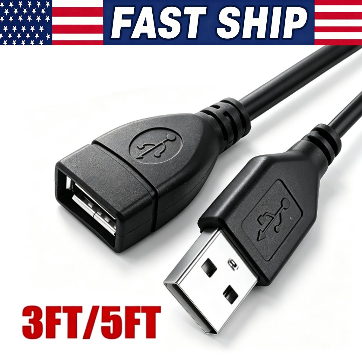 High-Speed USB-USB Extension Cable USB 2.0 Adapter Extender Cord Male/Female lot