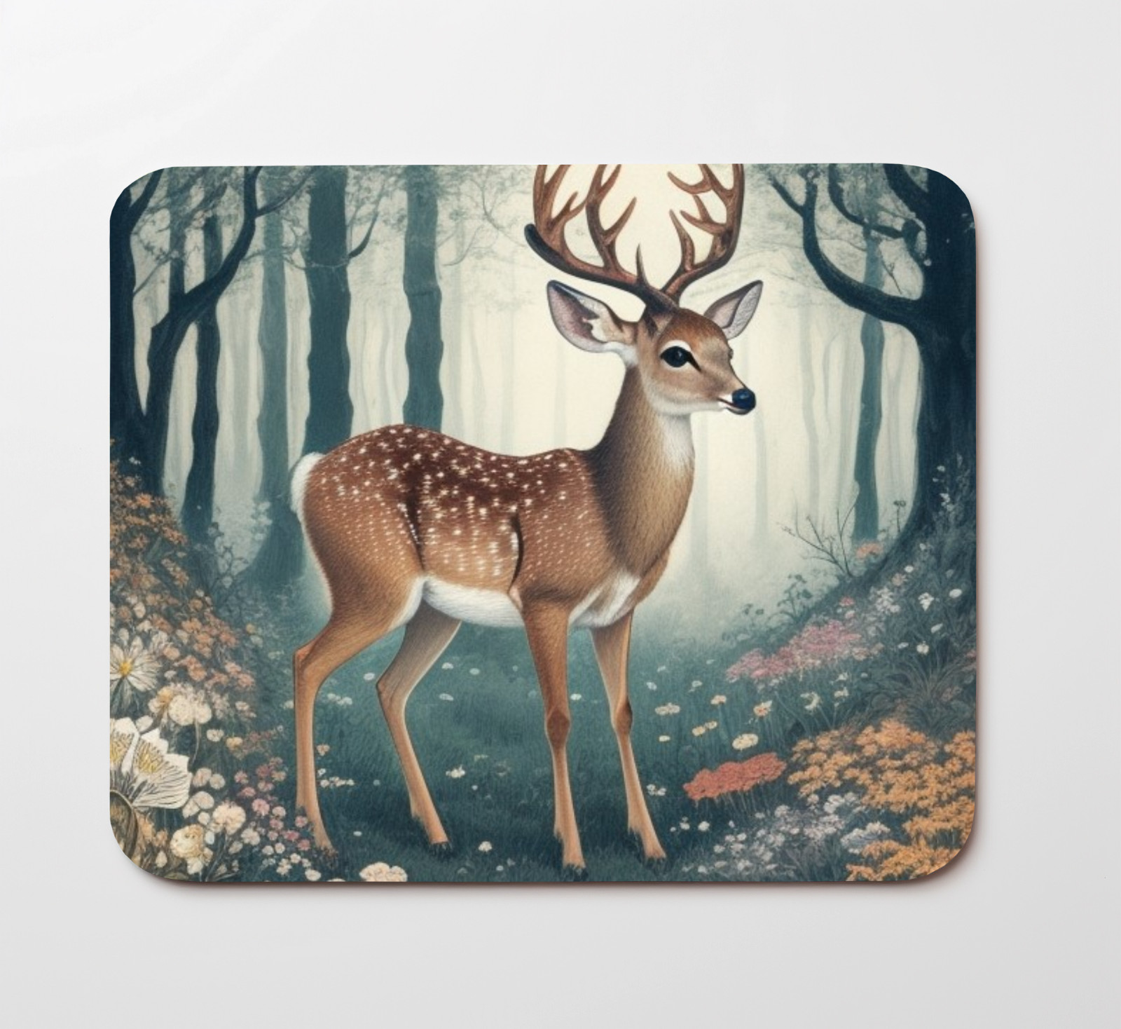 Deer Flowers In A Forest Mouse Pad 9.5"x8" Desk Mat Non Slip Rectangle Mousepad