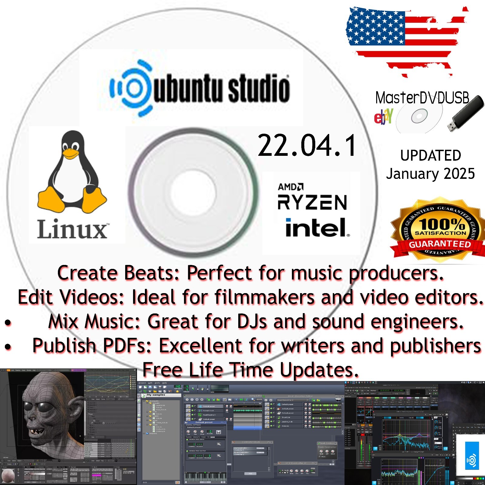 Ubuntu Studio 24.04.1 LTS DVD 2025 - Bootable LIVE/INSTALLER | Create Endlessly