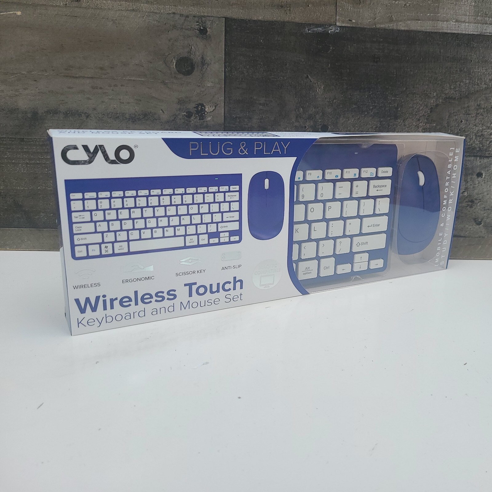 Metallic Blue Wireless Keyboard & Mouse Combo Ergonomic Scissor Key Anti slip