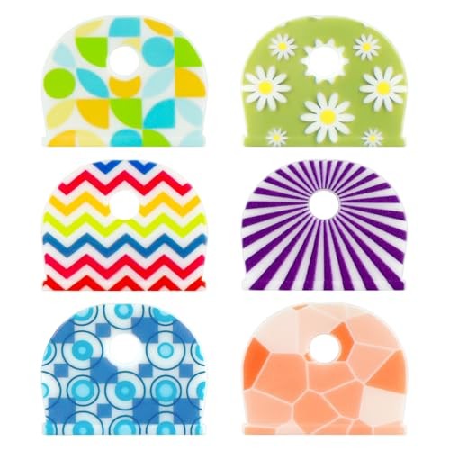  12 Pcs Key Covers Caps, 1" Key Identifiers with Labels, Printed Pattern