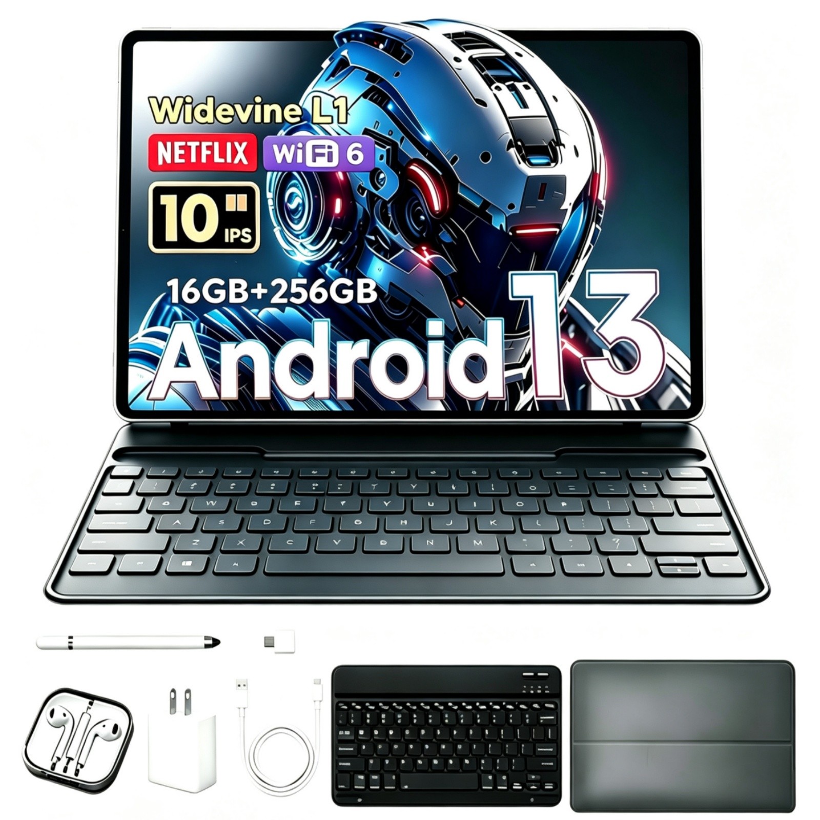 10-Core Android 13 Tablet GMS Certified 10 Inch 1920×1200 HD 16GB RAM 256GB ROM