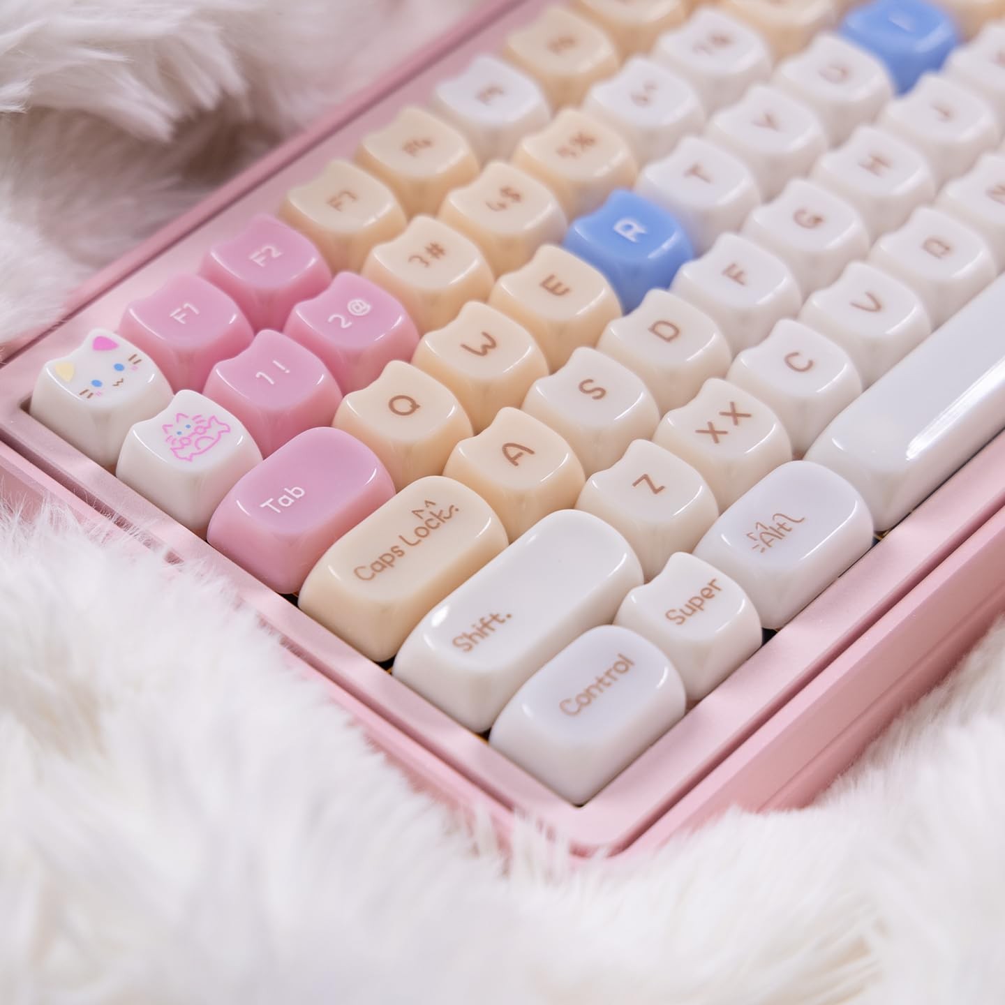 Crystal Keycaps Pink Cat 130 Keys Transparent Mao Profile Mechanical Keyboard