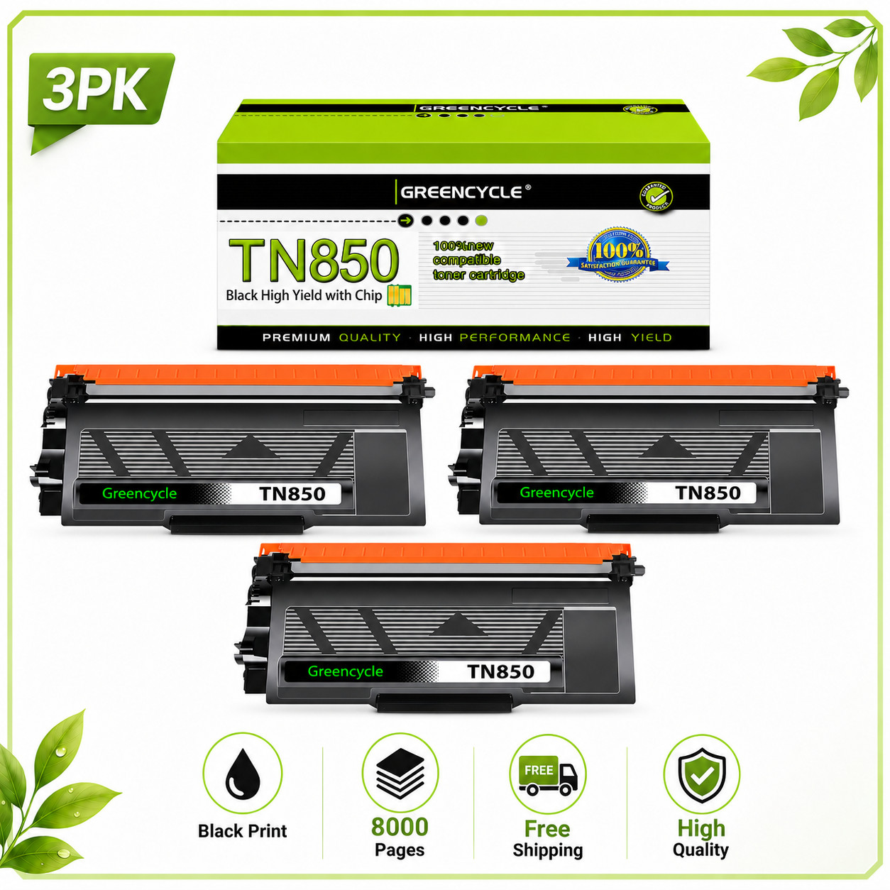 3PK TN850 Toner Cartridge Compatible Brother HL-L6300DW HL-L6400DW DCP-L5500DN