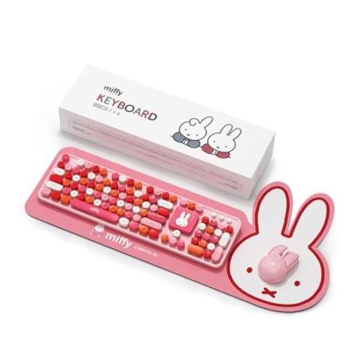 Miffy 104-Key Wireless Keyboard & Mouse Combo with Large Pink Desk Pad -