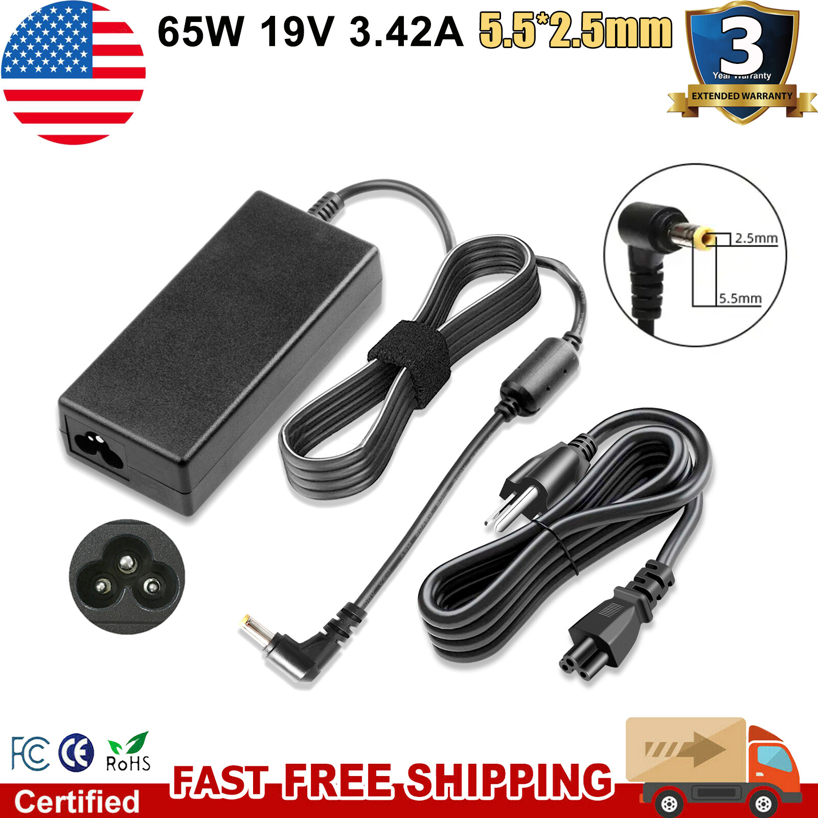 For Getac V110 F110 11.6" Rugged Tablet PC AC Adapter Charger Power Supply Cord