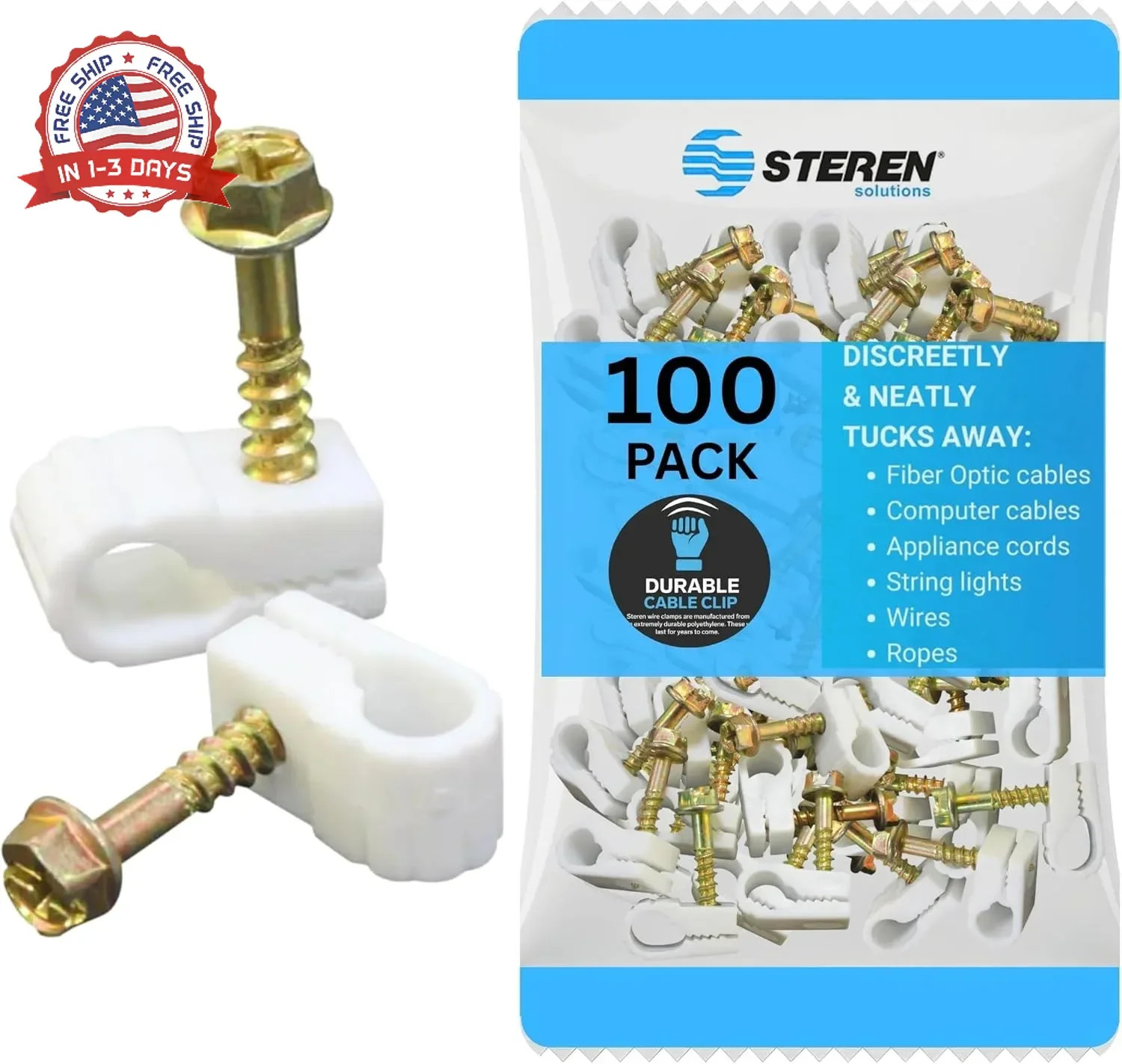 STEREN Coaxial Cable Clips - Cable Holder - Wire Clips - Siding Clips for Hangin