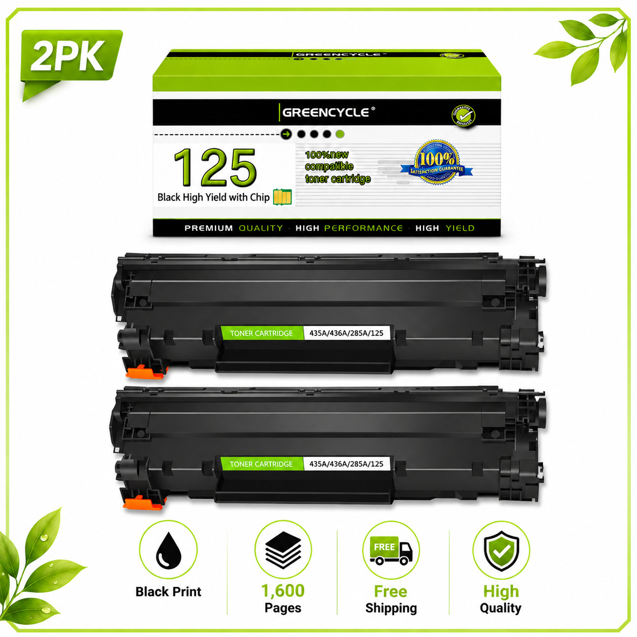 2 Pack CRG-125 For Canon 125 Toner Cartridge ImageCLASS MF3010 LBP6000 LBP6030w
