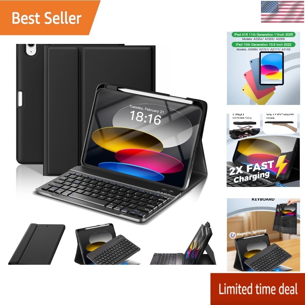 iPad A16 11th 10th Generation Case with Keyboard Wireless Detachable Folio Case