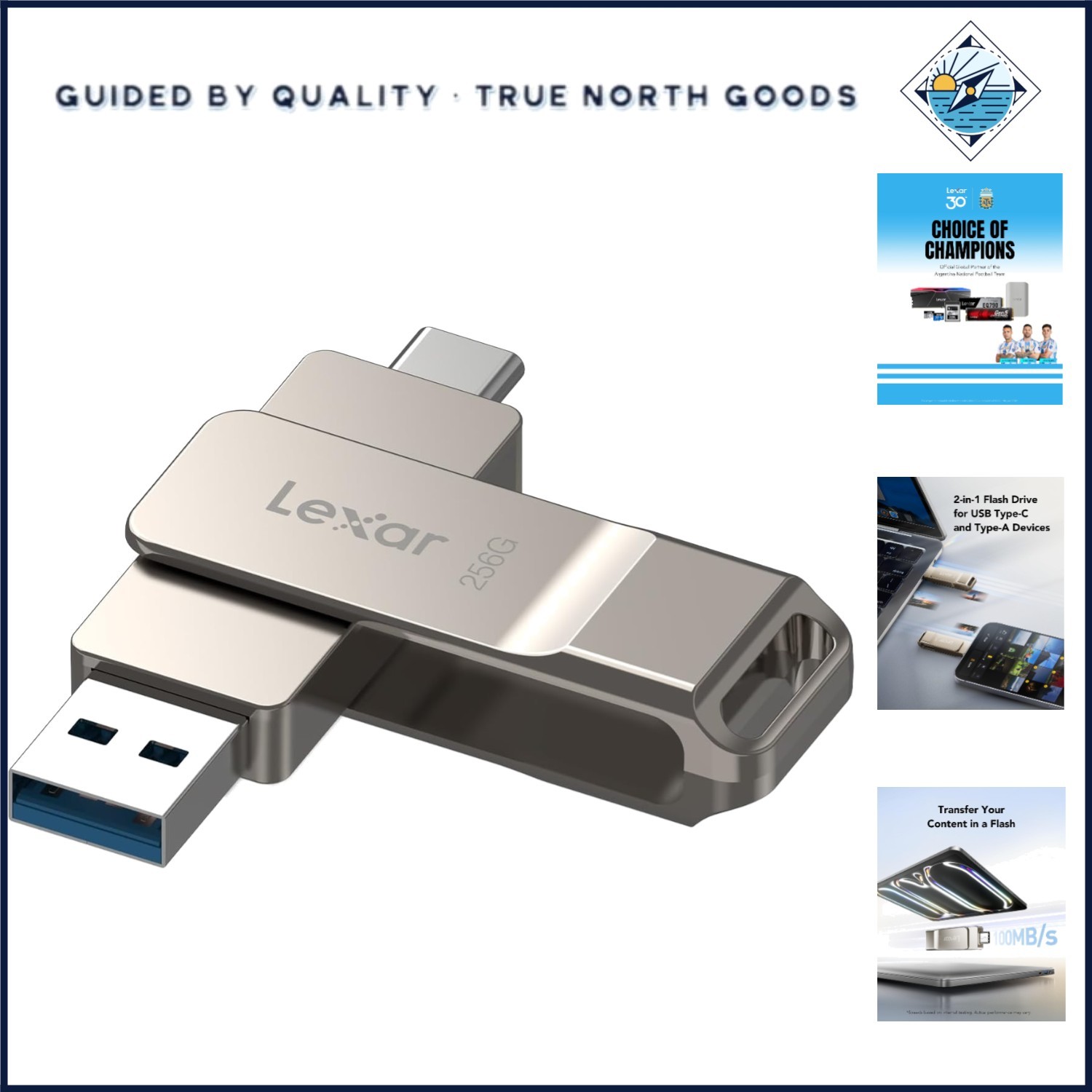 High-Speed 256GB USB Drive with Read Speed up to 100MB/s and Dual Connectors