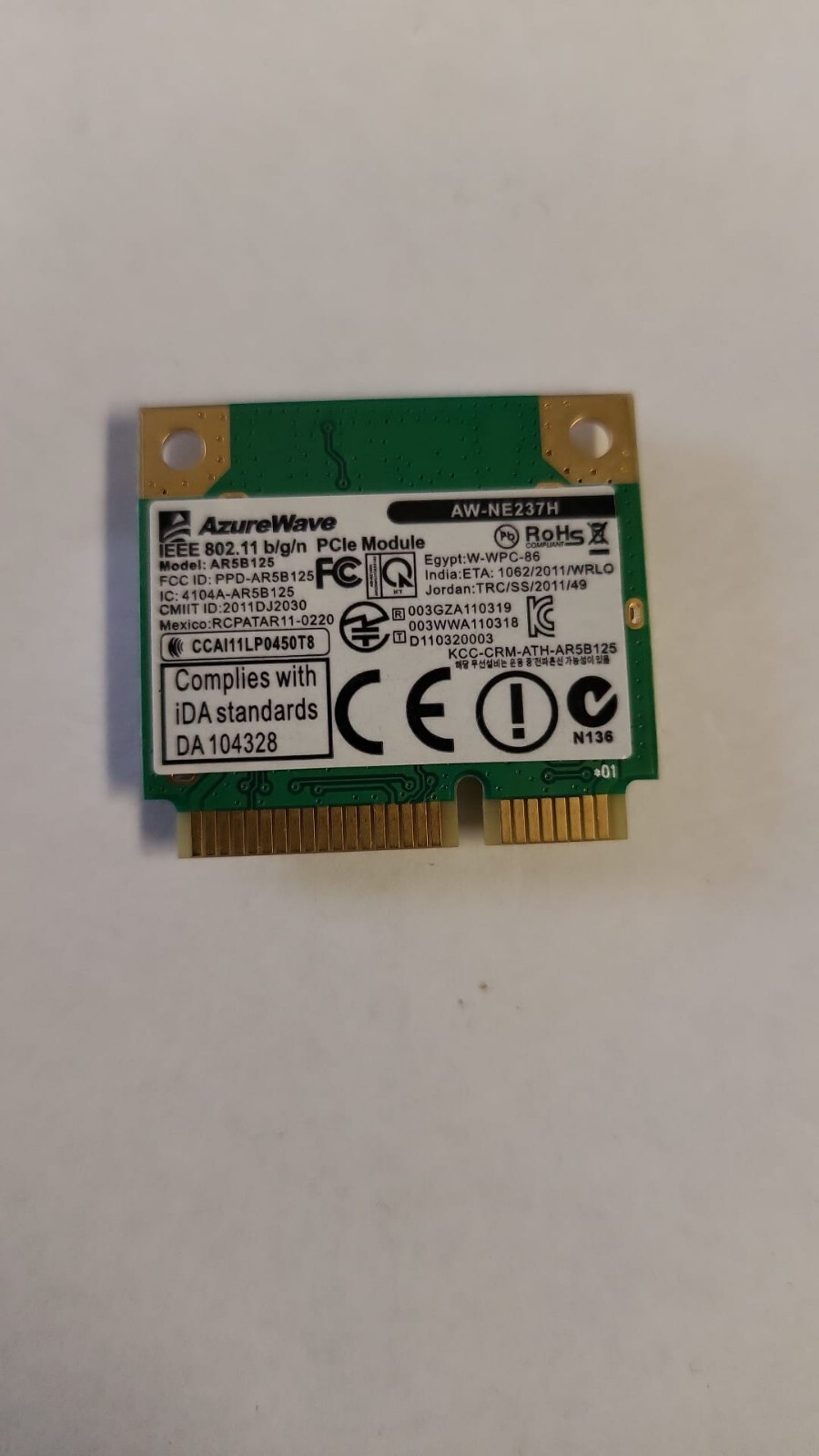 AW-NE237H Asus Lan Wireless For K73E Azurewave 802.11/B/G/N "GRADE-A" TESTED USA