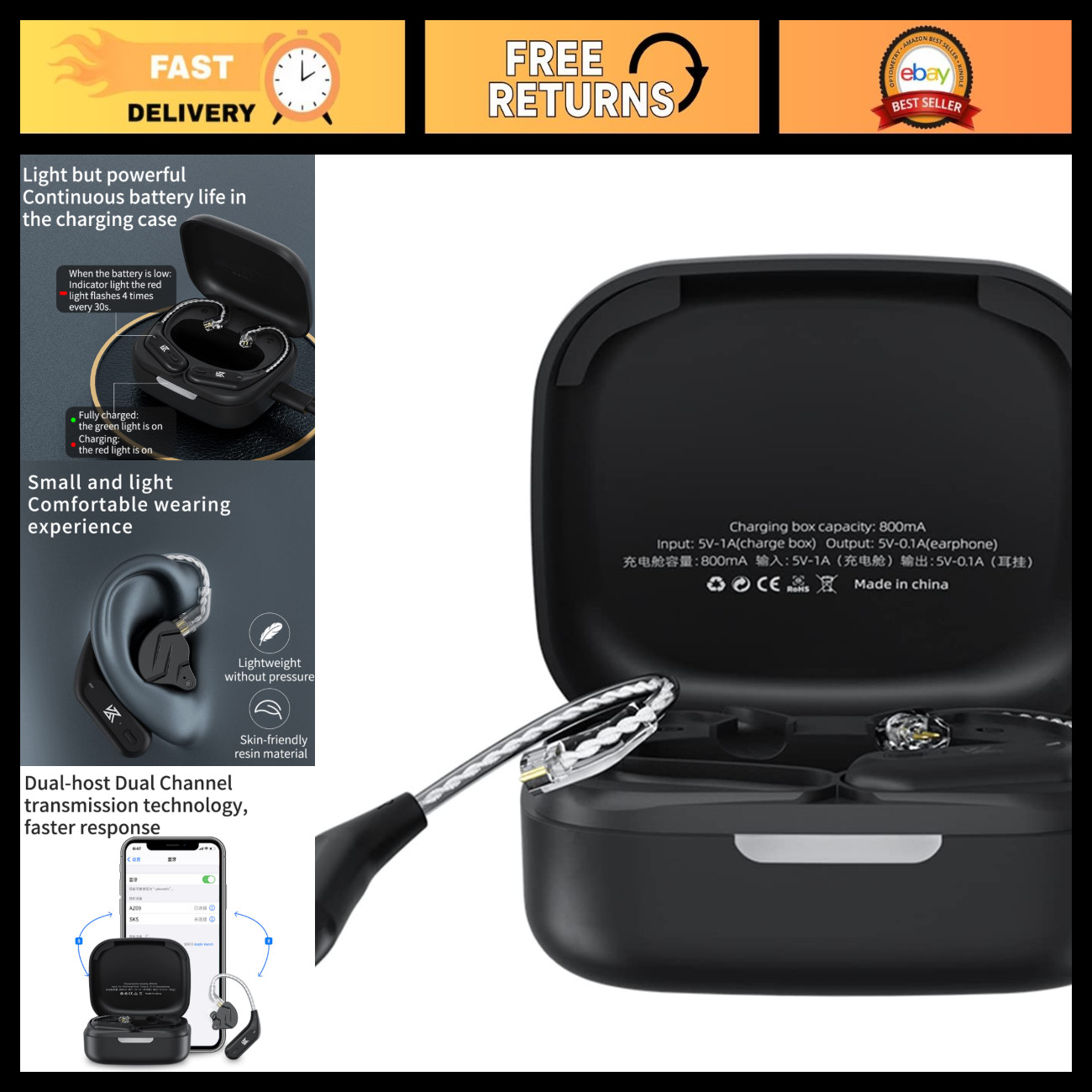 Bluetooth 5.4 Ear-Hook IEM Adapter, Wireless Audio Receiver for Headphones