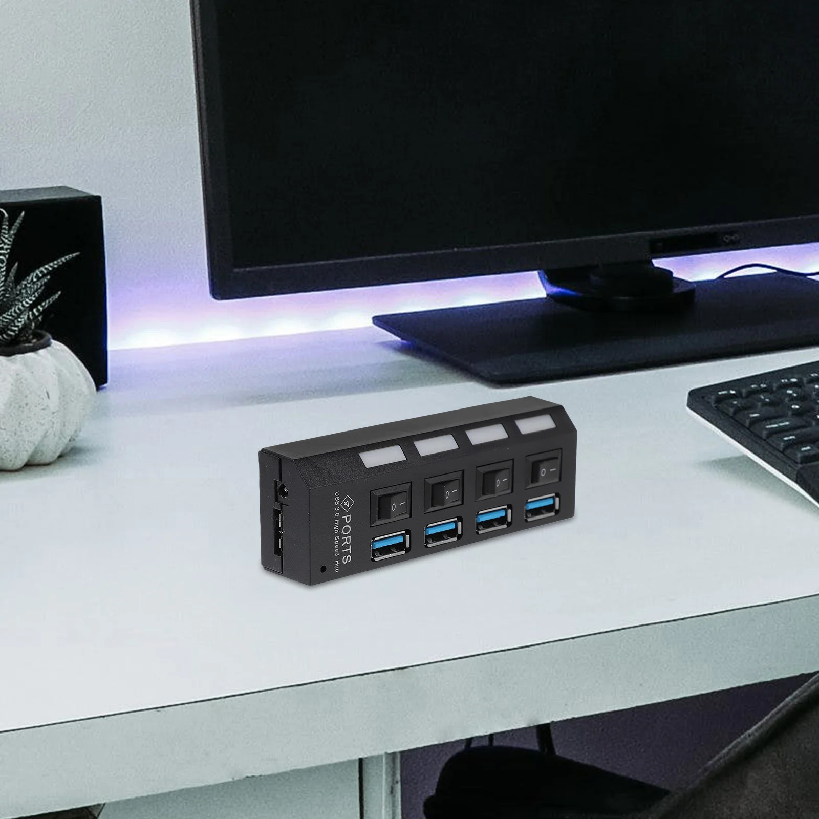 1Pcs Usb3.0 Hub 4 Ports High Speed Usb3.0 Concentrator External Power Support