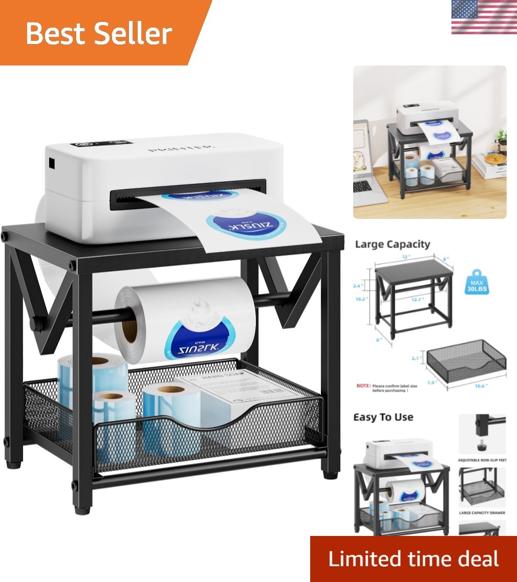 for Rolls and Fanfold Labels, Metal Thermal Label Printer Holder with Drawer,...