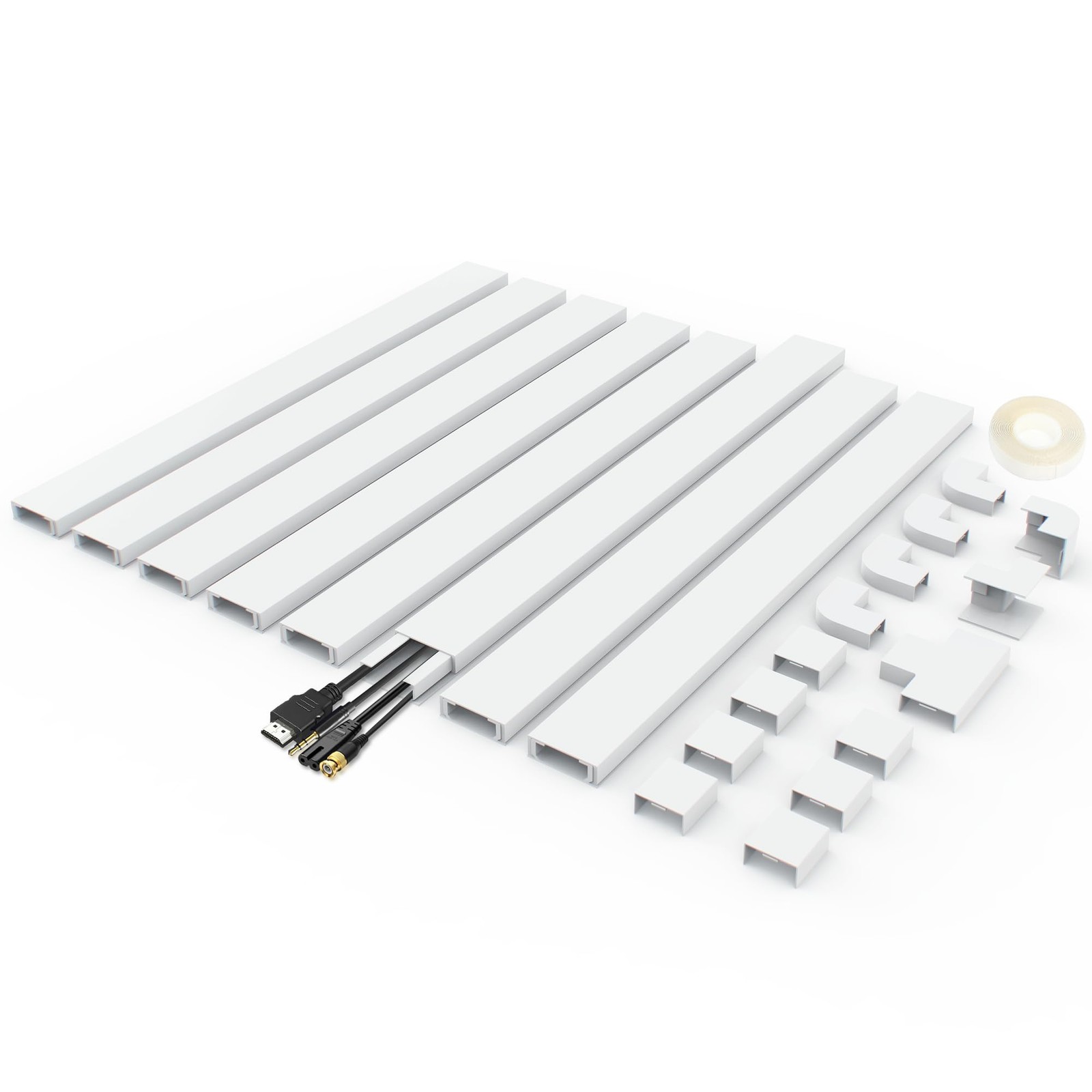 125" Paintable Cable Raceway, Cord Cover for Wall Cables, White | 125-inch pa...