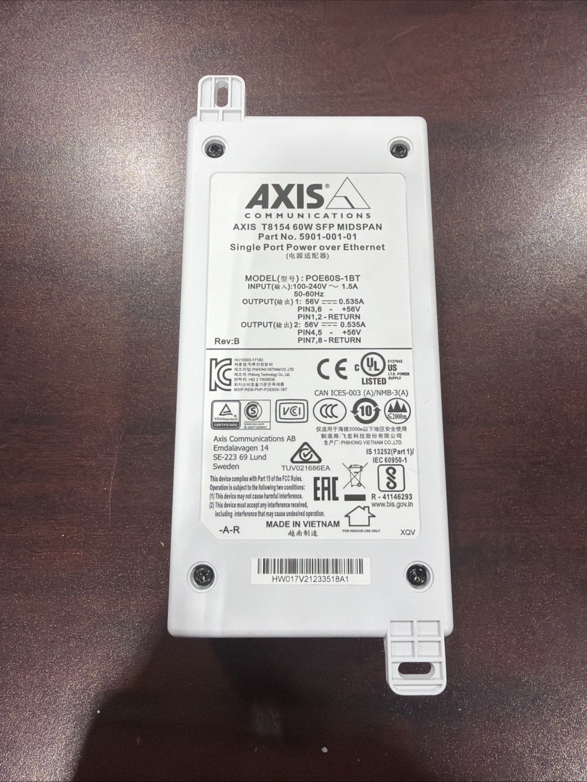 Axis Communications T8154 60W SFP Midspan