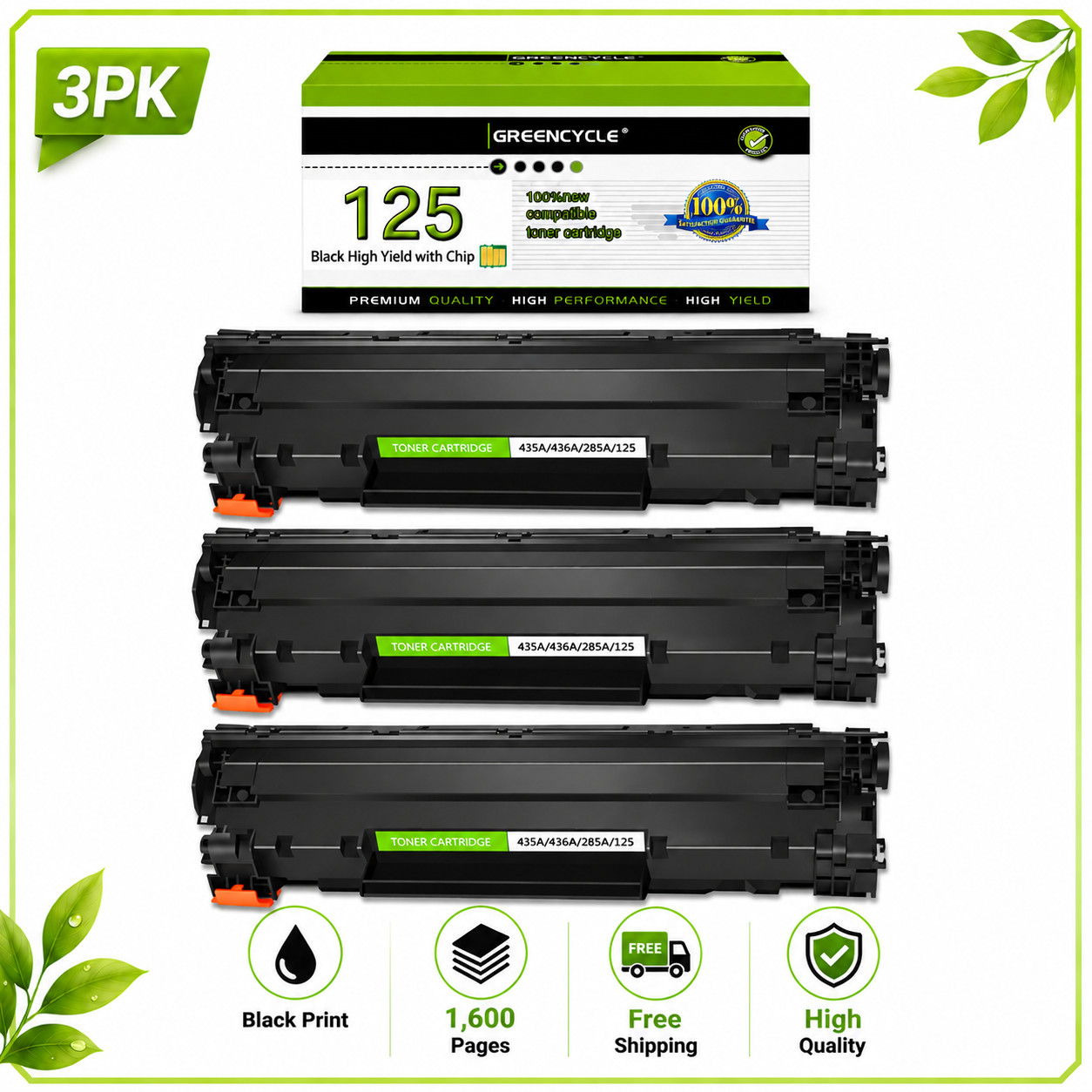 3 Pack CRG-125 For Canon 125 Toner Cartridge ImageCLASS  LBP6020 LBP6020B
