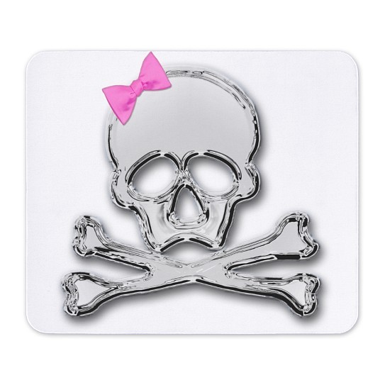 CafePress Chrome Skull With Bow 2 Mousepad  (376722204)