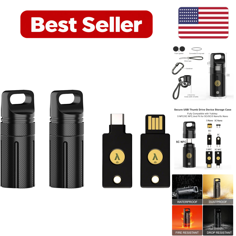2PCS Secure Portable Protector Case - Black and Black Small for YubiKey 5