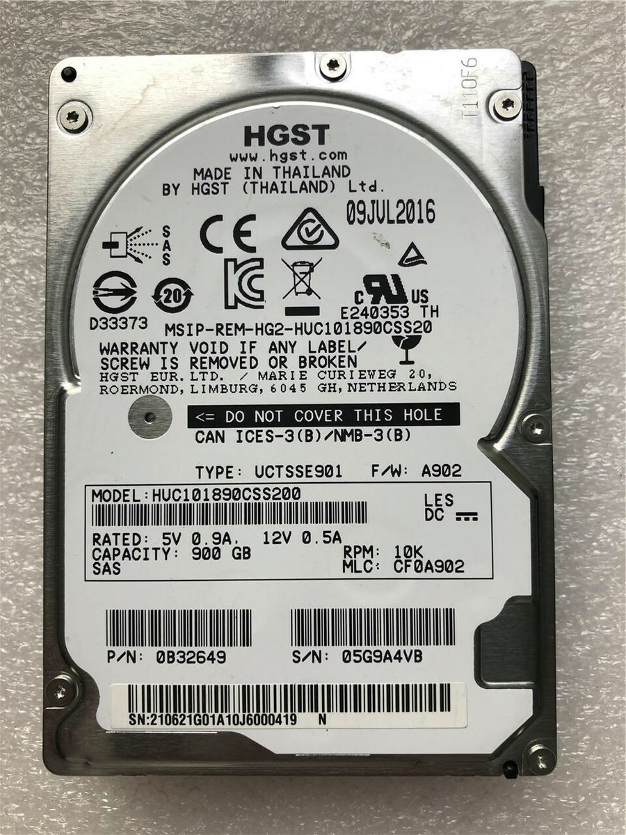 HUC101890CSS200 900GB 2.5" 12Gb/s 10K RPM SAS Hard Drive P/N: 01B32670 Tested