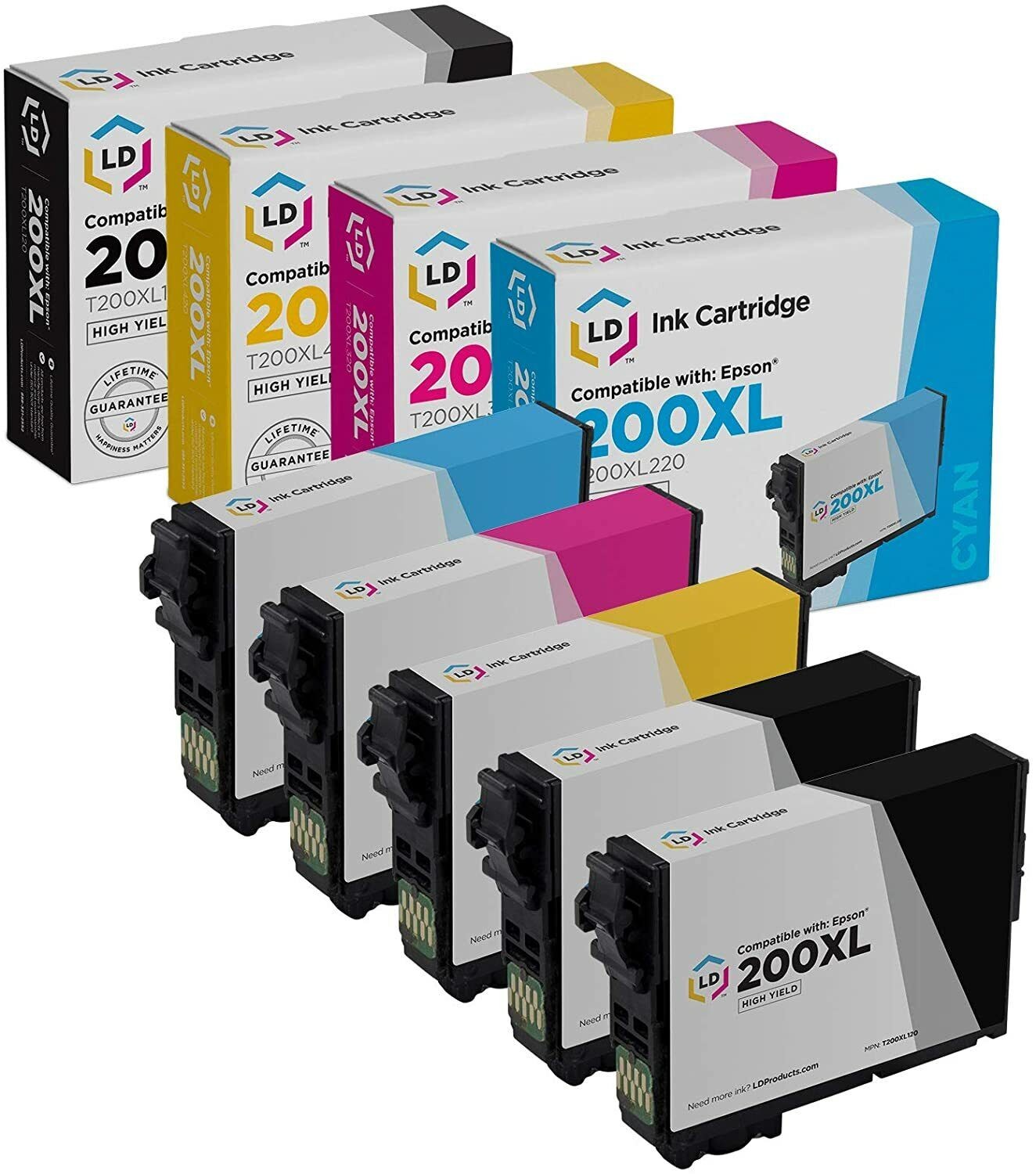 5pk Replacement Cartridges for Epson 200 Ink T200XL 200XL WF-2530 WF-2540 Black
