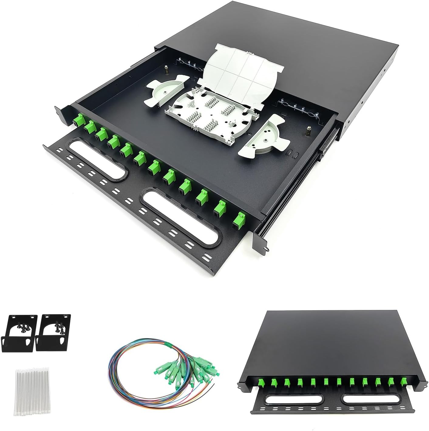 1 Pack 12 Singlemode 12 Port SC-APC Fiber Optic Rack Mount Enclosure Black 