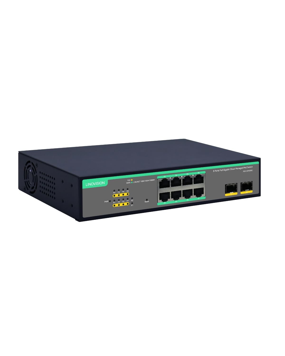 LINOVISION 8 Ports Remote Cloud Managed PoE Switch with 2 SFP Uplink, silver