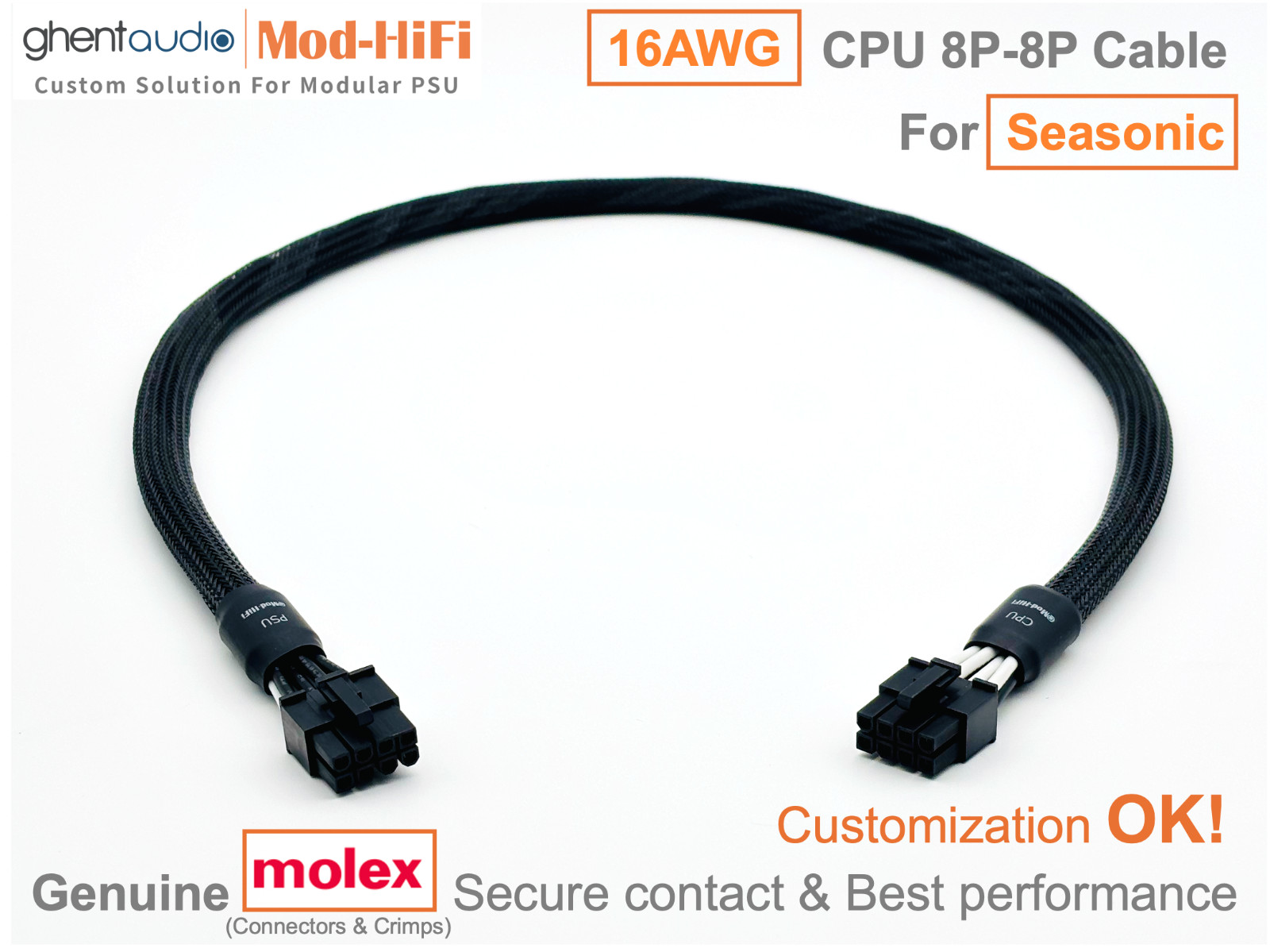 ⚡️16AWG CPU 8P Cable for Seasonic VERTEX Platinum Series PX1000...📏70cm/27 inch