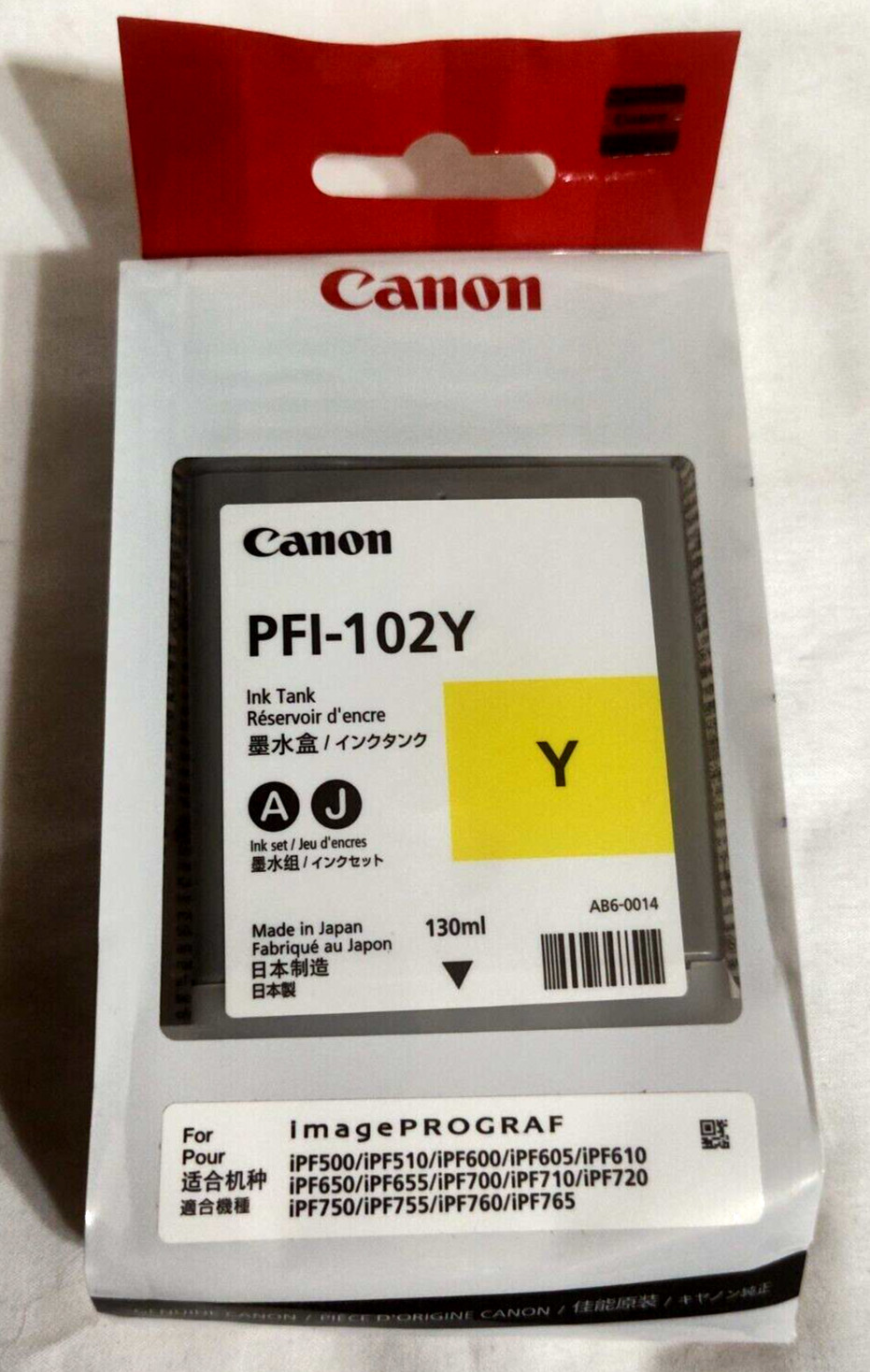 Printer Ink Cartridge Canon PFI-102Y Yellow Ink Tank ImagePROGRAF Sealed