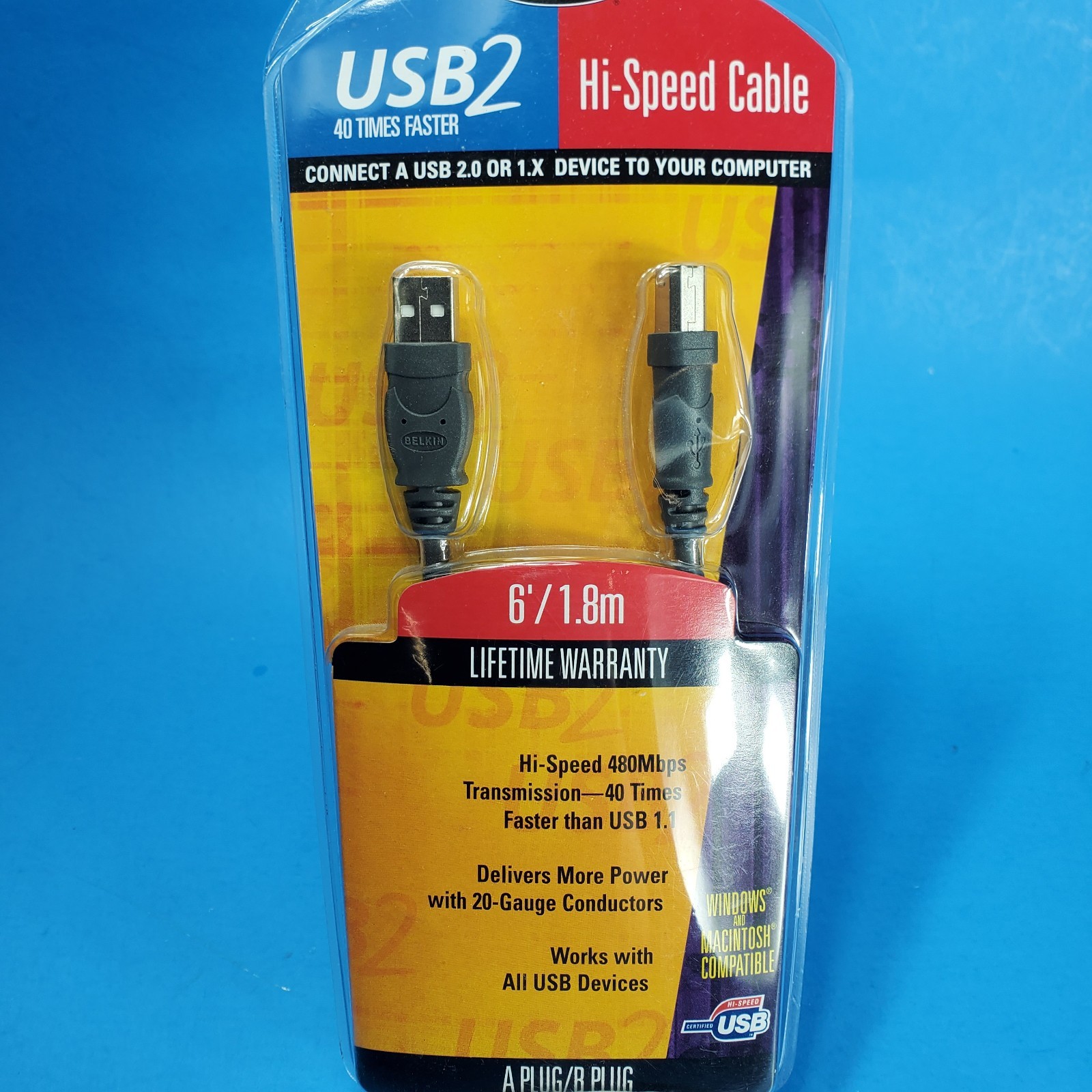 Belkin F3U133-06 USB2 Hi-Speed Cable 6' ft Type A B Plug 24K Gold Plated NEW NIP
