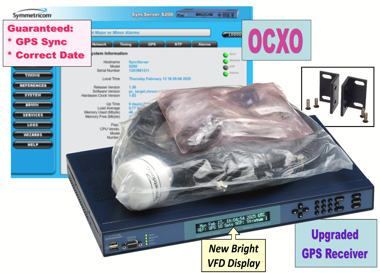 NEW Symmetricom SyncServer S200 OCXO ublox UPGRADED GPS NTP Network Time Server
