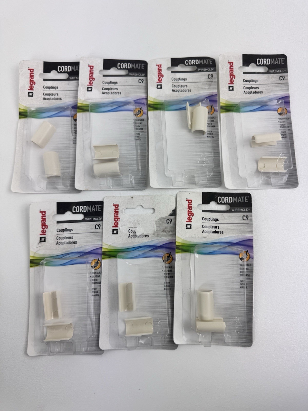 7 pack (2/pack) Legrand Wiremold C9 CordMate Plastic Cover Coupling Ivory NEW