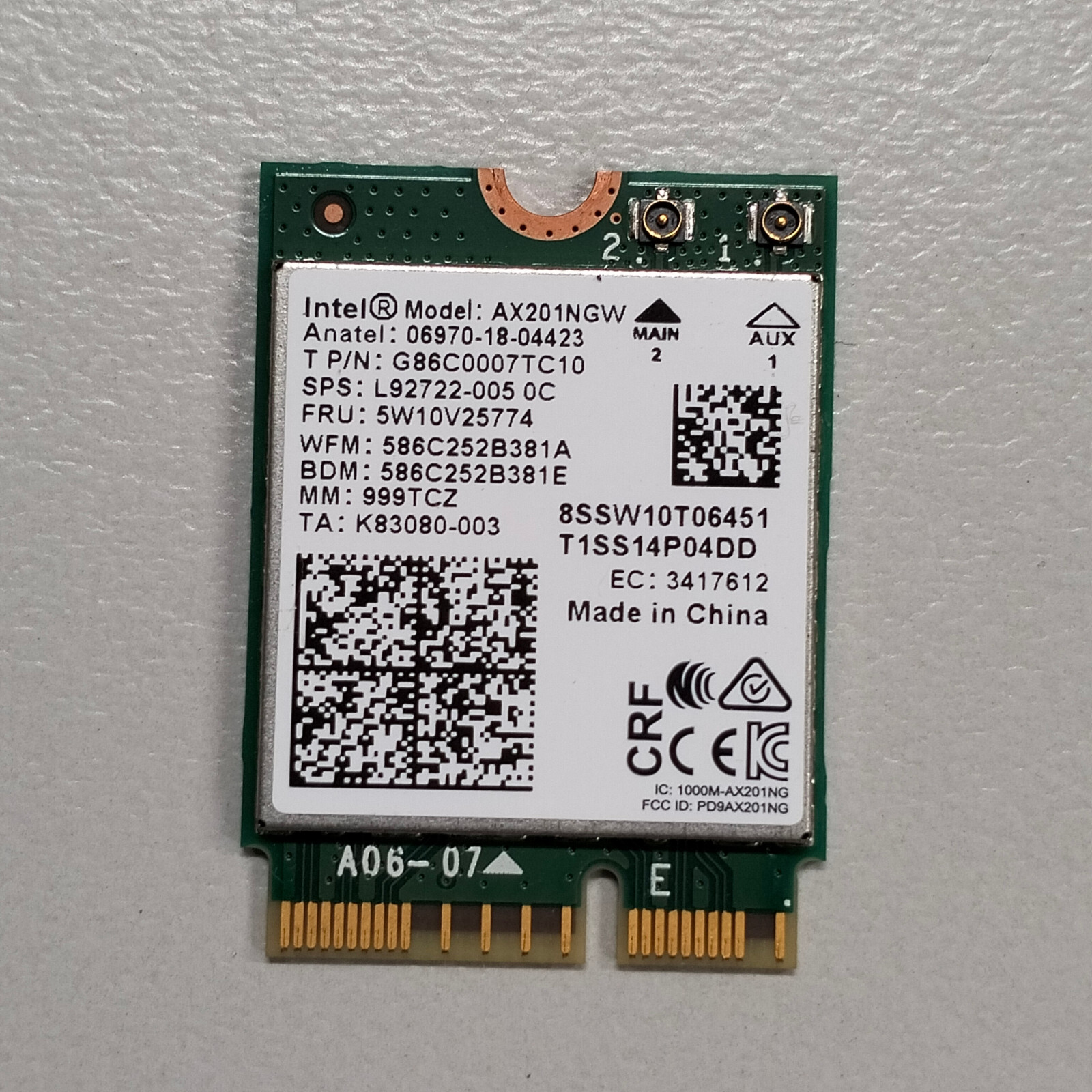 OEM Intel WIFI6 802.11ax 5GHz 2.4Gbps BT 5.2 M.2 2230 Card AX201NGW L92722-005