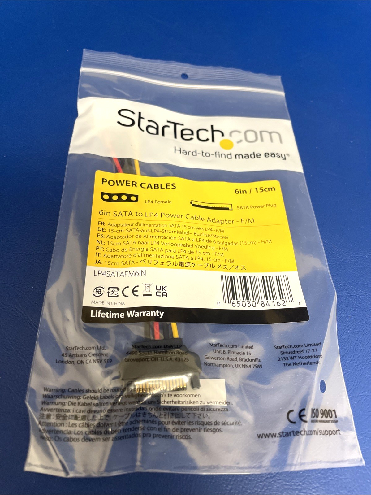 NEW StarTech 6in SATA to LP4 Power Cable Adapter - F/M (LP4SATAFM6IN)